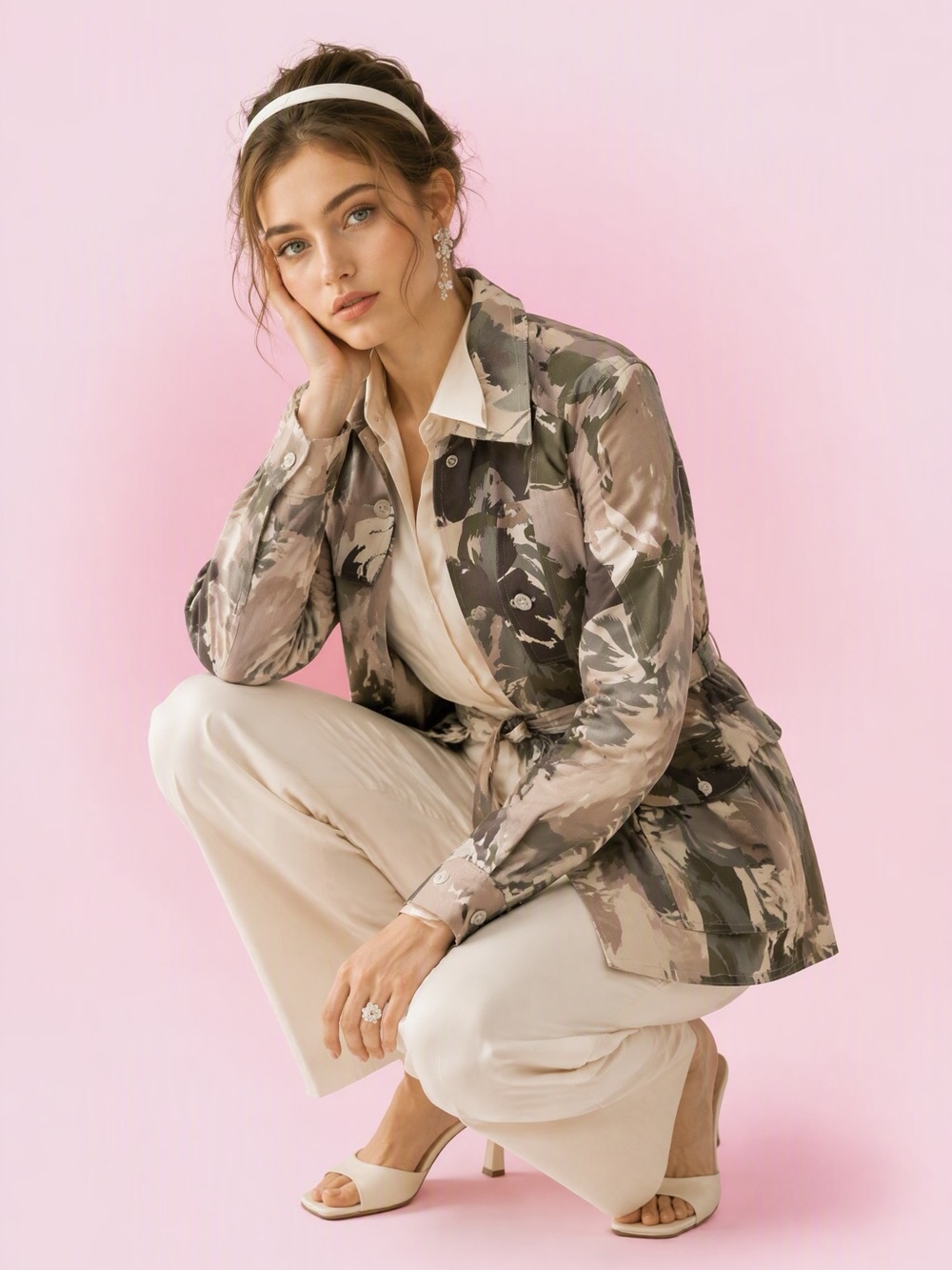 Marciano Camo Utility Jacket in Pink-Beige & Olive